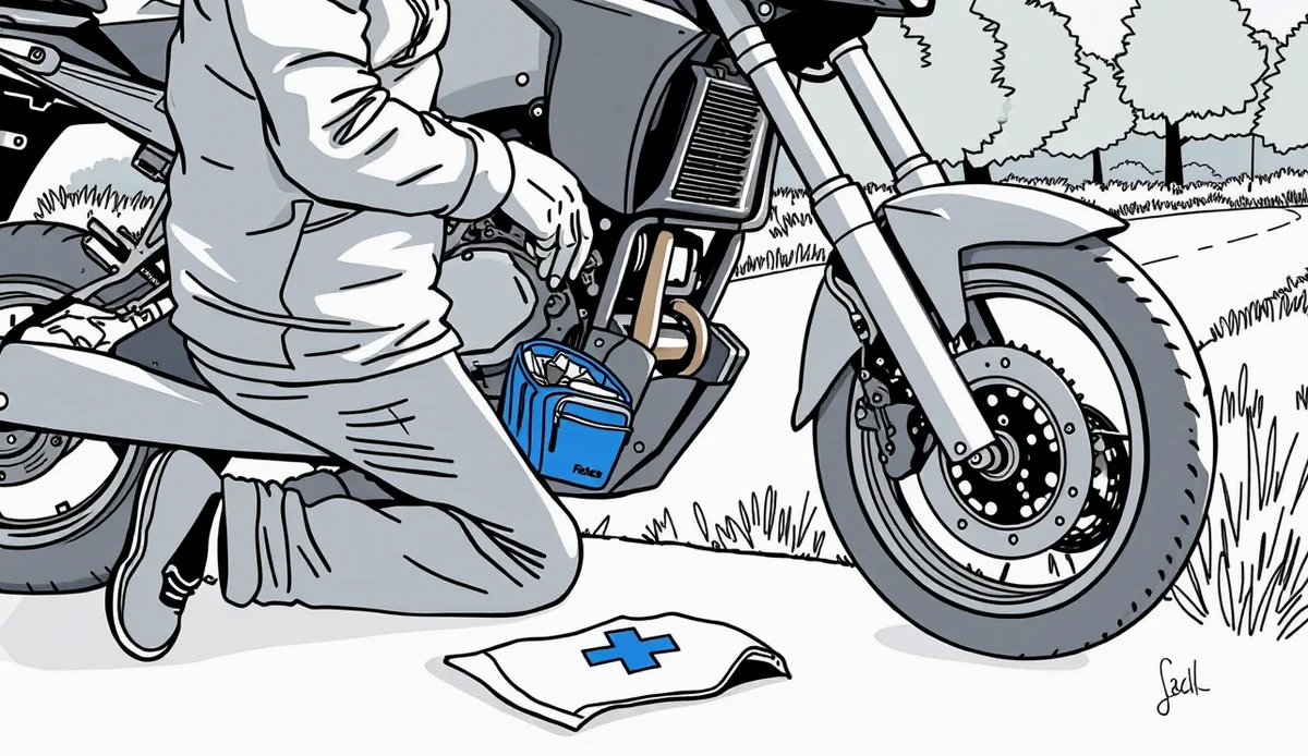 Motocyklová prilba s homologizačným štítkom položená na sedadle motocykla